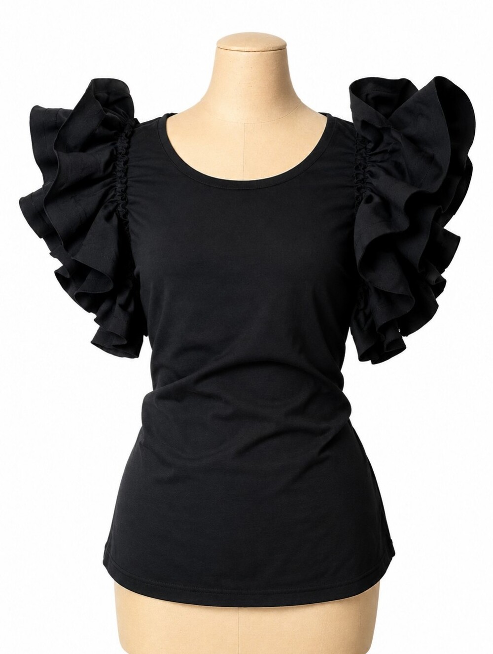 Black Ruffle Sleeve Top with Tie Waist Size M
